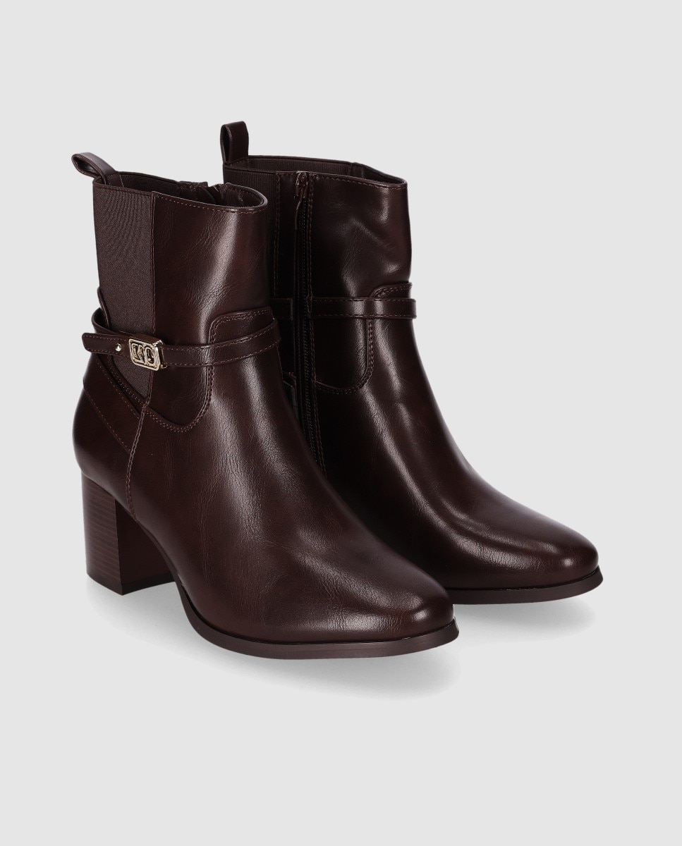 Botins Básicos com Salto Largo e Painel Elástico com Design Elegante Castanho-2