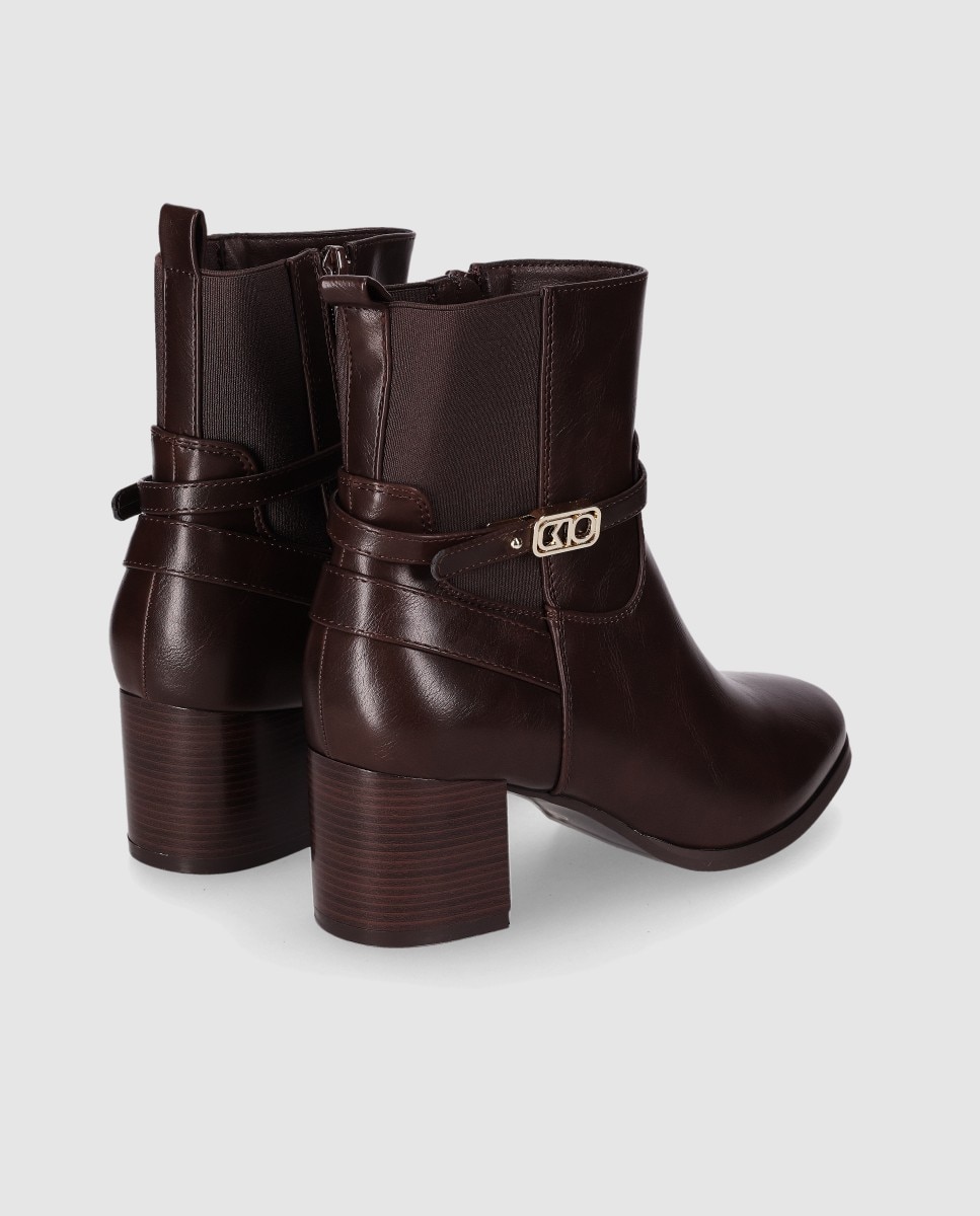 Botins Básicos com Salto Largo e Painel Elástico com Design Elegante Castanho-3