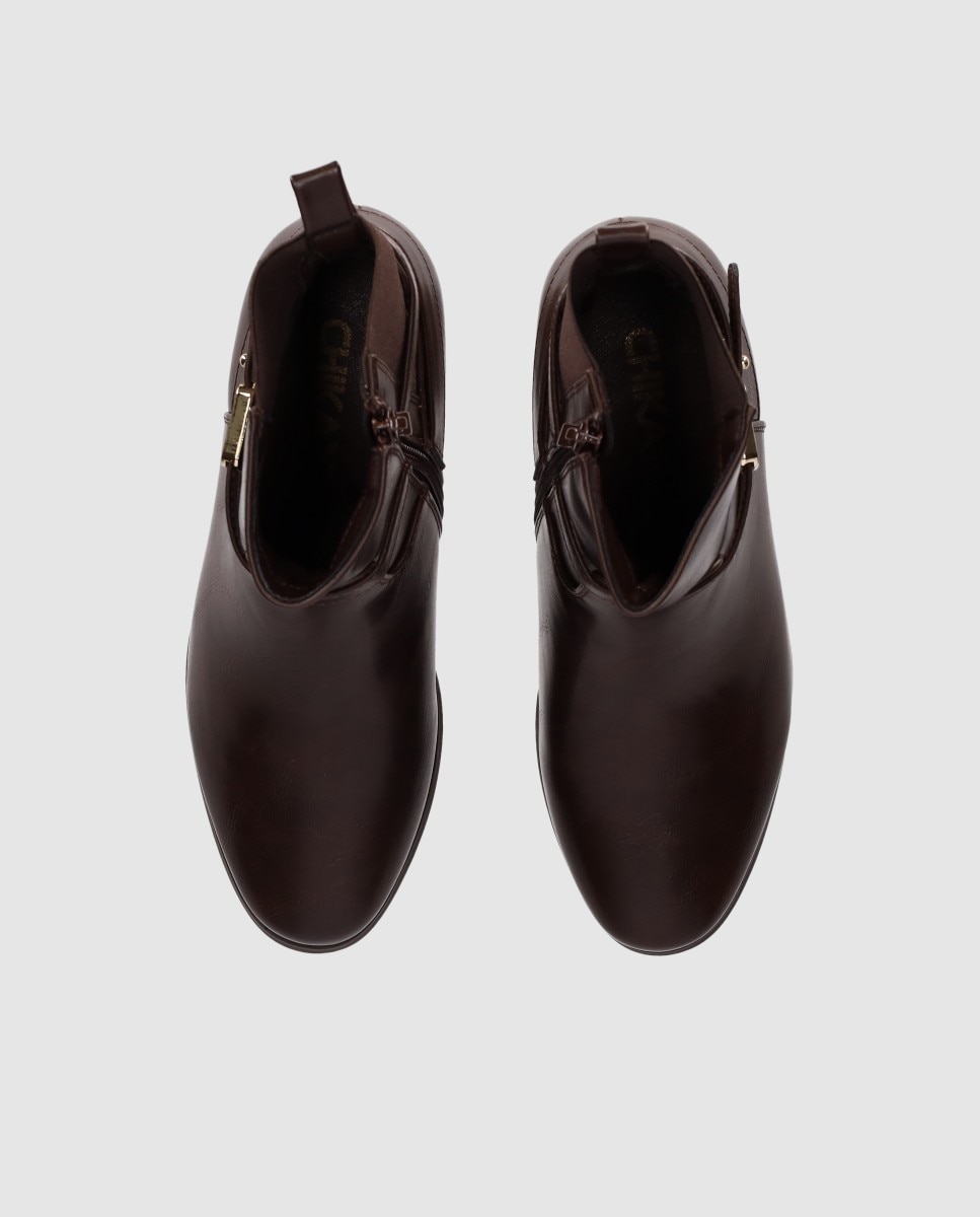 Botins Básicos com Salto Largo e Painel Elástico com Design Elegante Castanho-4