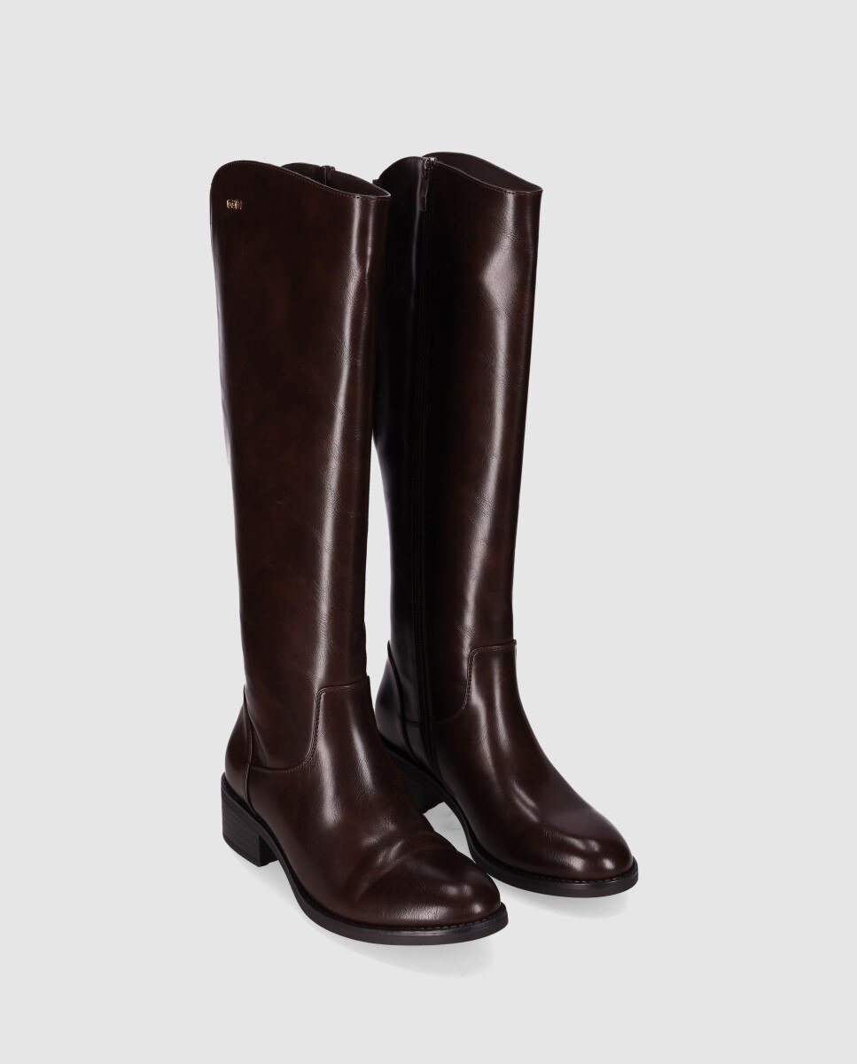 Botas Básicas de Cano Alto com Estilo Clássico e Sofisticado Castanho-2