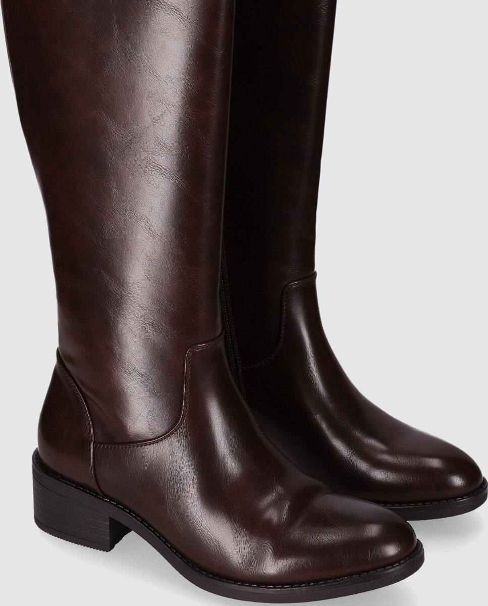 Botas Básicas de Cano Alto com Estilo Clássico e Sofisticado Castanho-4