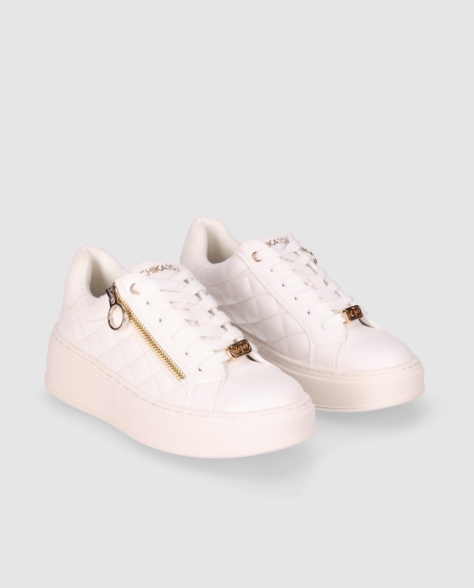 Sapatilhas Básicas Estilo Casual com Fecho Decorativo Branco-2
