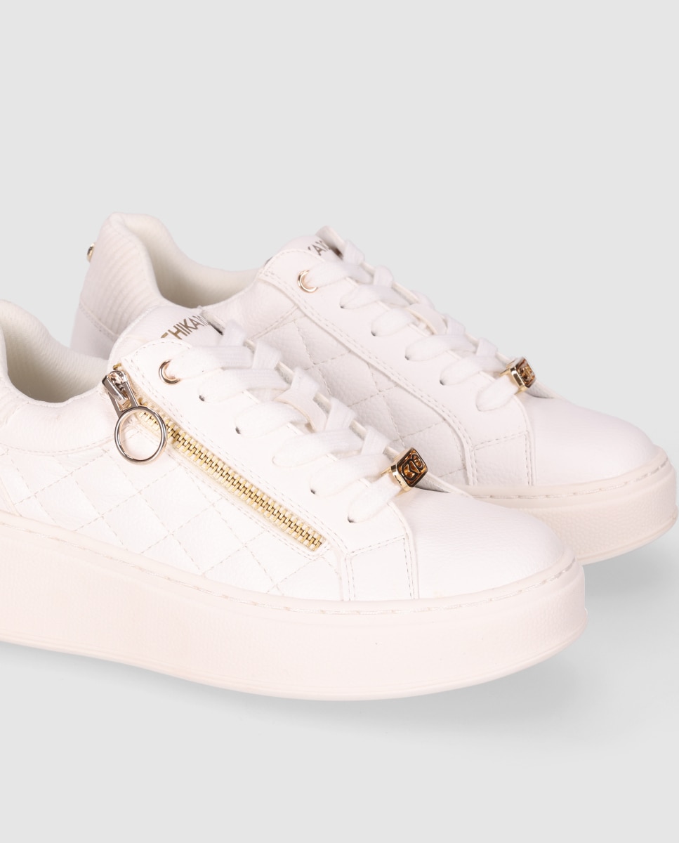 Sapatilhas Básicas Estilo Casual com Fecho Decorativo Branco-5