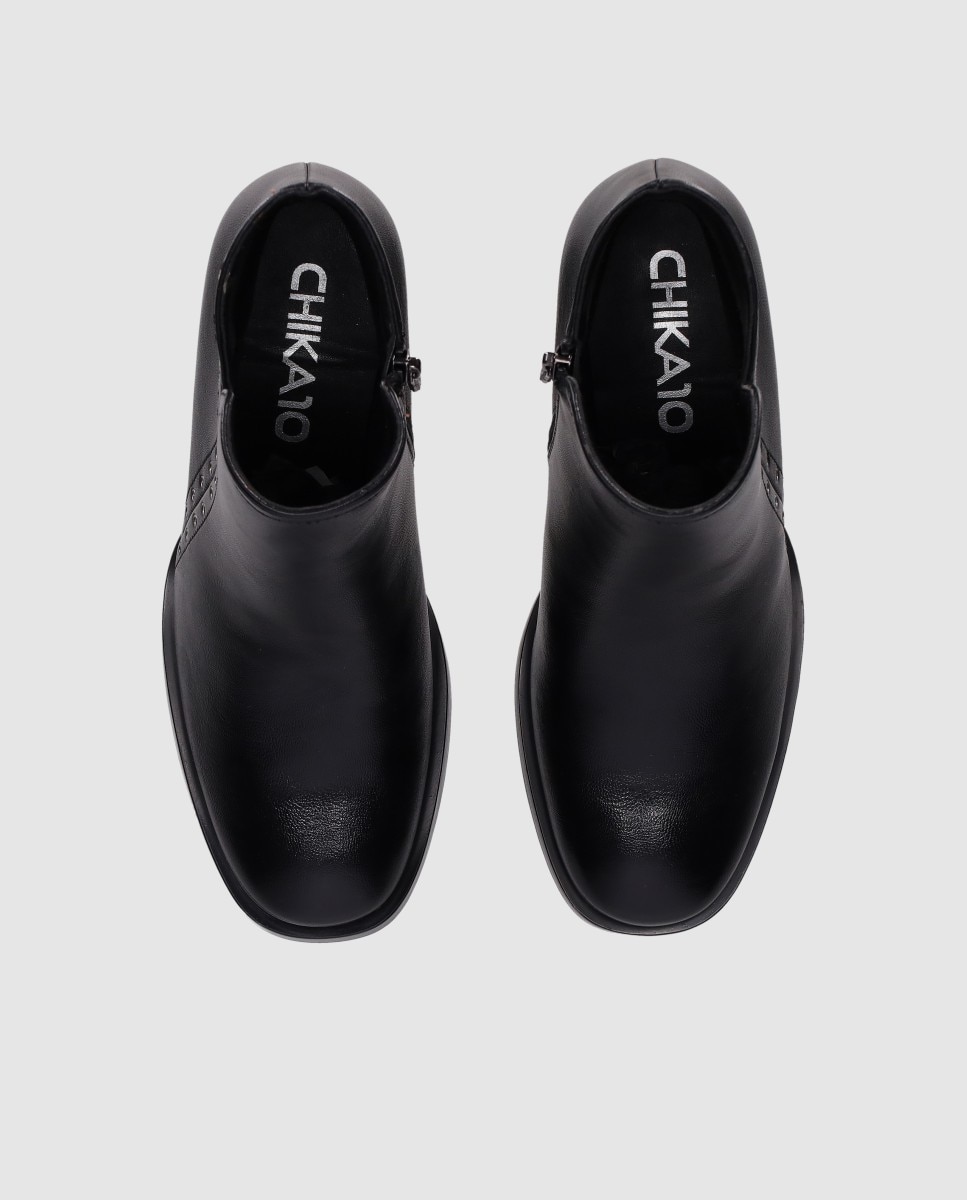 Botins Básicos com Cano Assimétrico e Estilo Elegante Preto-4