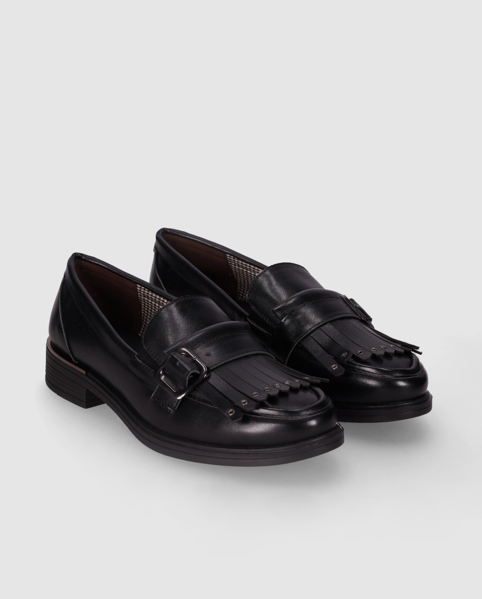 Mocassins com Salto com Design Elegante e Biqueira Redonda Preto-2