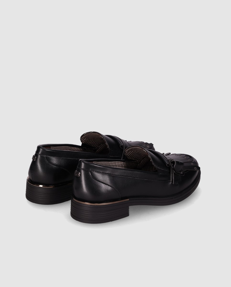 Mocassins com Salto com Design Elegante e Biqueira Redonda Preto-3