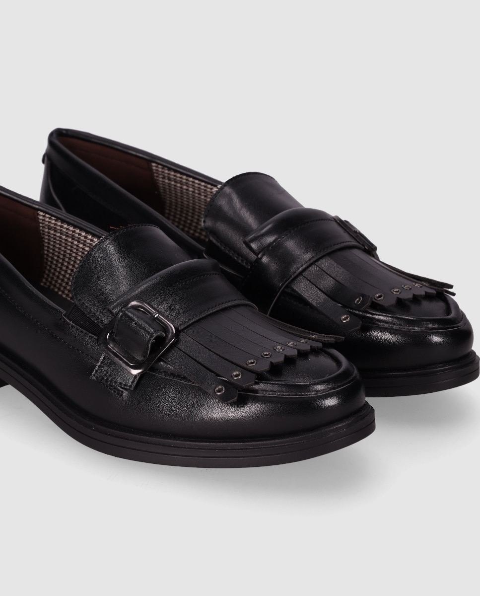 Mocassins com Salto com Design Elegante e Biqueira Redonda Preto-5