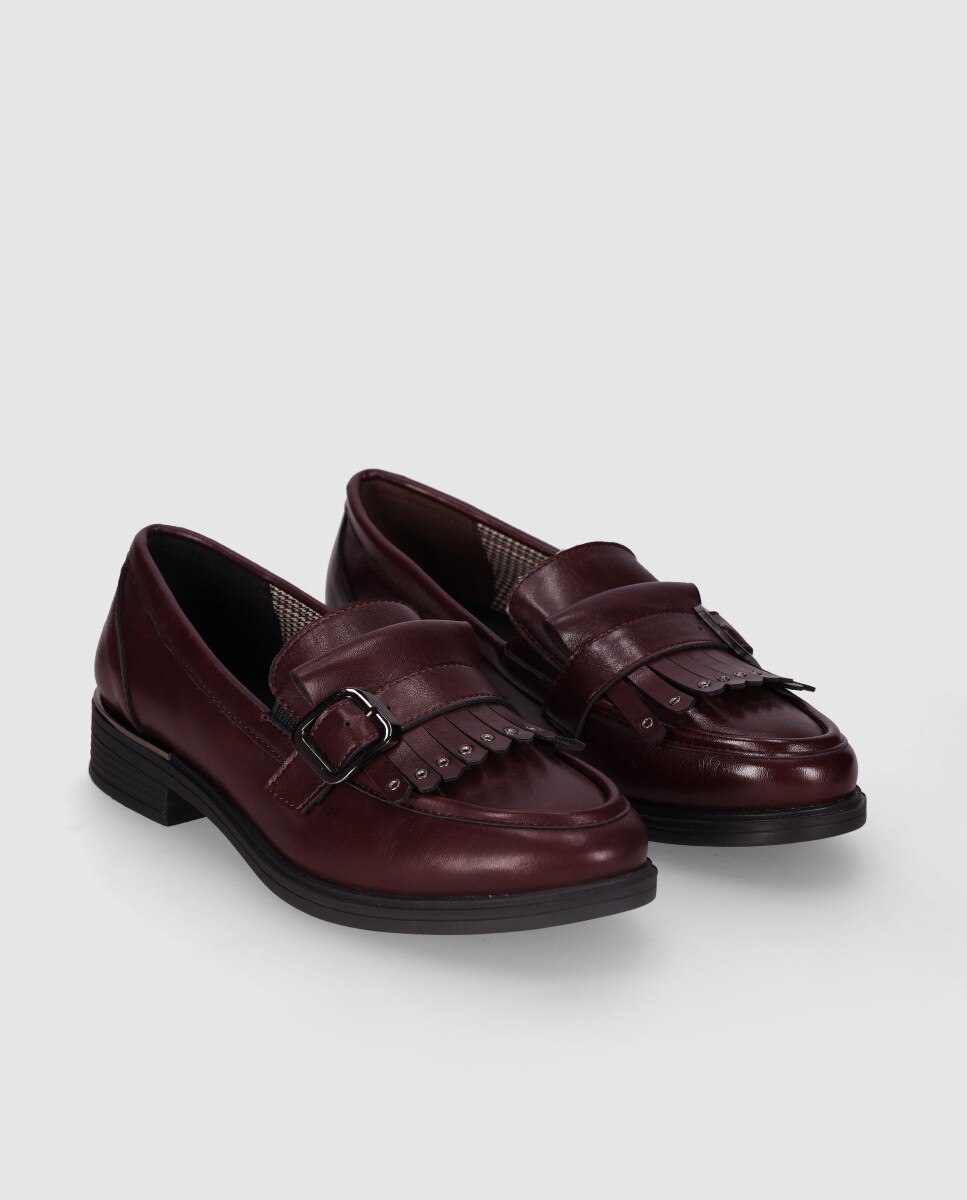 Mocassins com Salto com Design Elegante e Biqueira Redonda Bordeaux-2