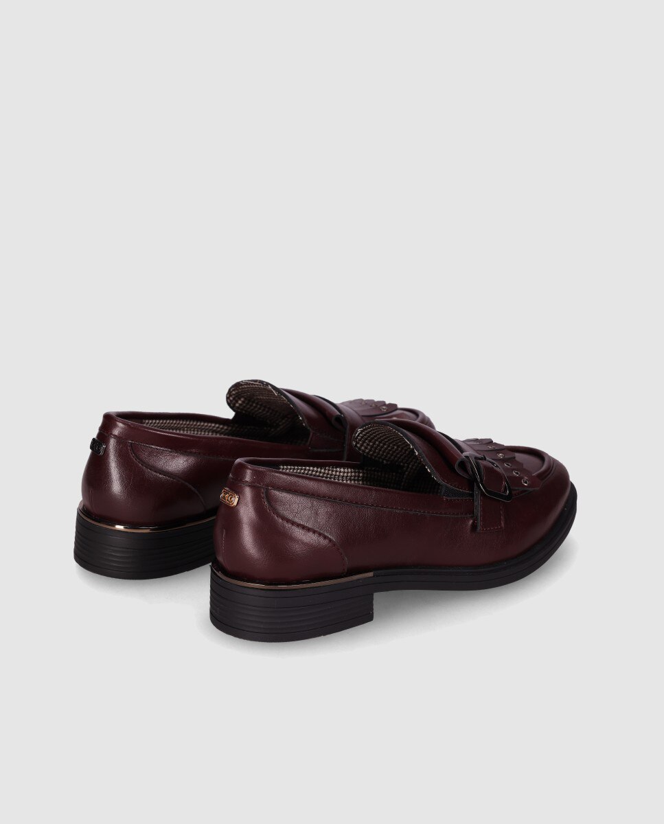 Mocassins com Salto com Design Elegante e Biqueira Redonda Bordeaux-3