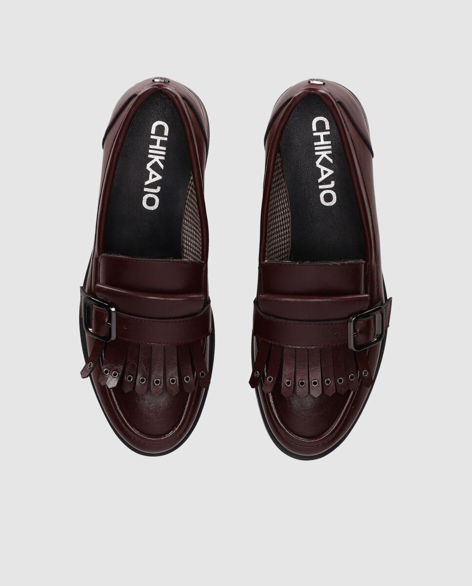 Mocassins com Salto com Design Elegante e Biqueira Redonda Bordeaux-4