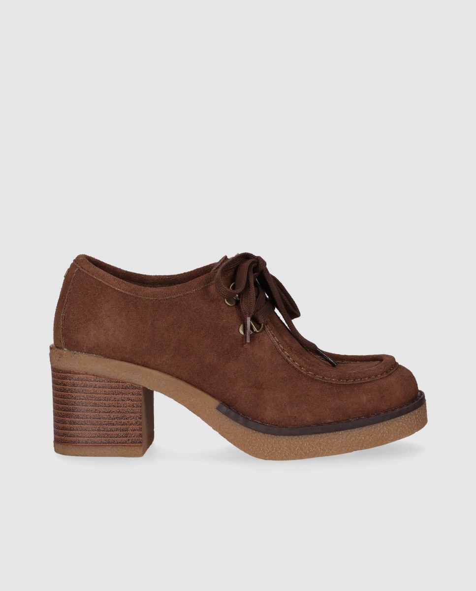 Sapatos em Pele com Atacadores e Sola Texturizada Castanho-escuro-1