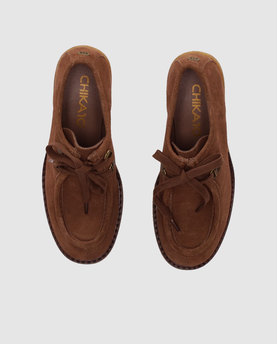 Sapatos em Pele com Atacadores e Sola Texturizada Castanho-escuro-4