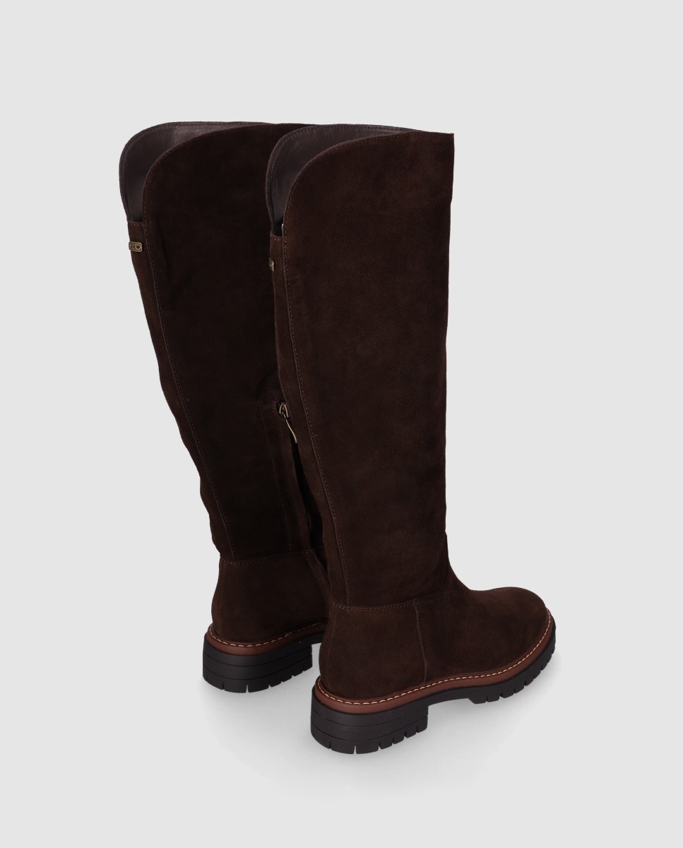 Botas em Pele com Cano Alto e Fecho Zip Castanho-escuro-3