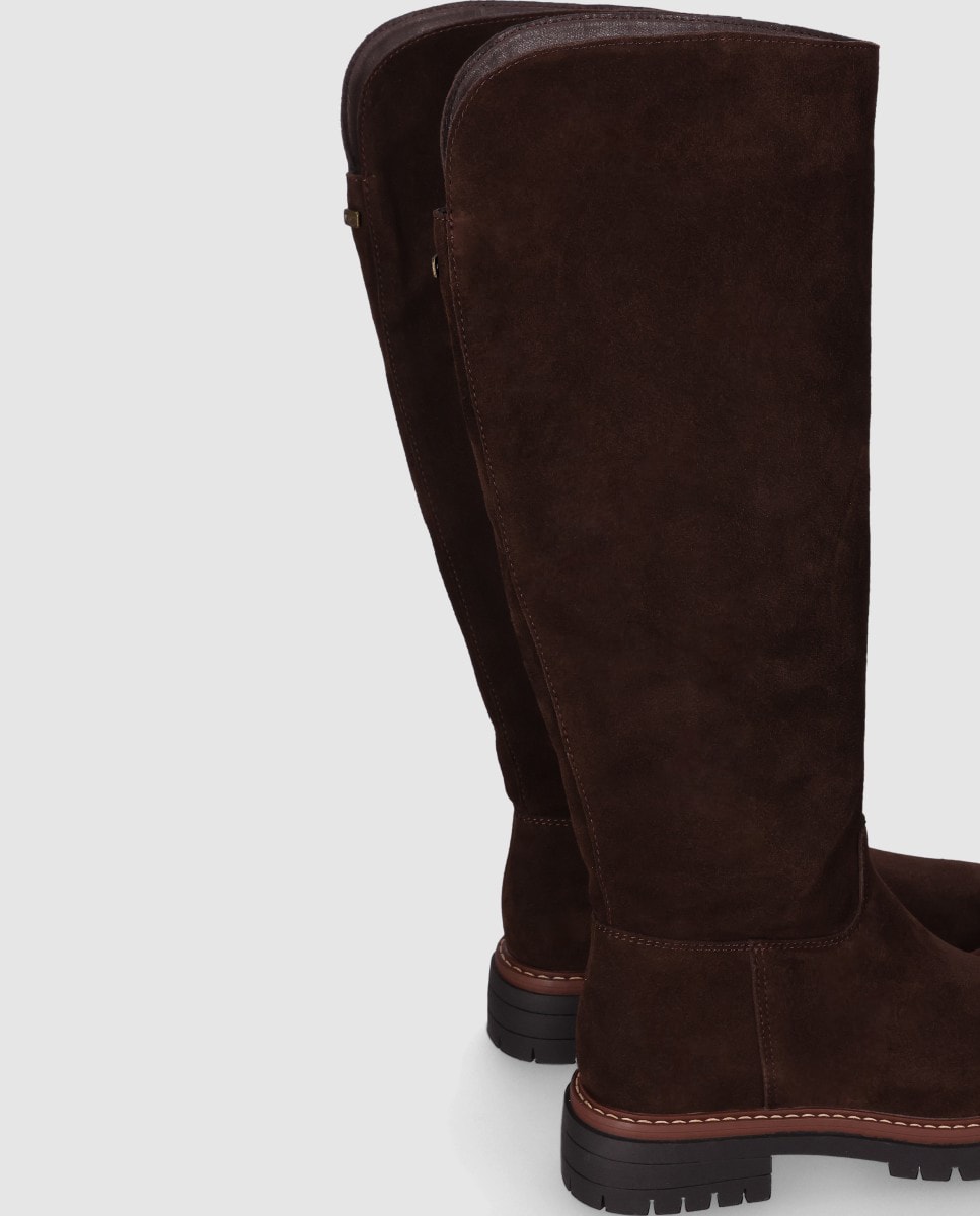 Botas em Pele com Cano Alto e Fecho Zip Castanho-escuro-4