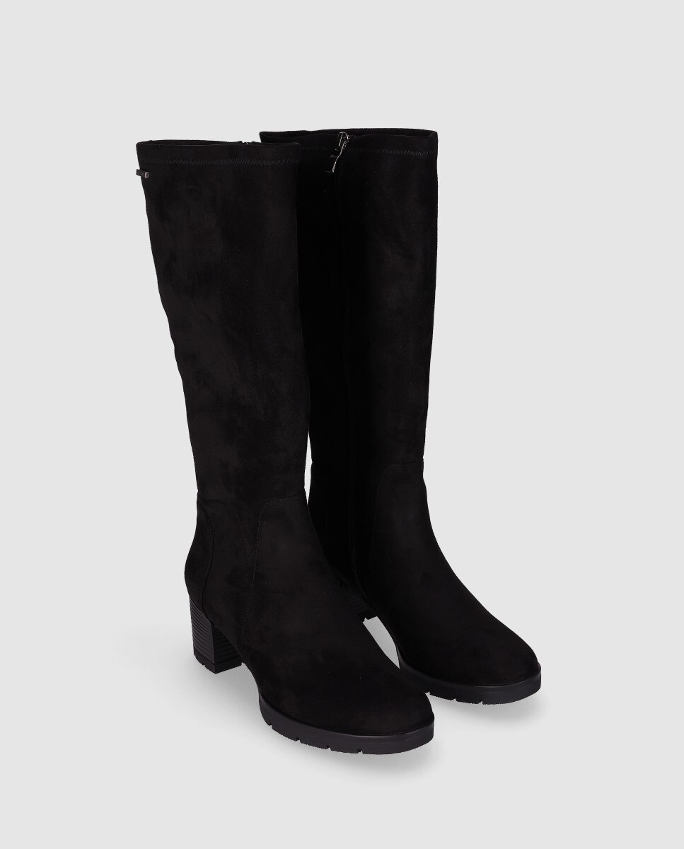 Botas Elásticas de Cano Alto Estilo Meia com Biqueira Redonda Preto-2