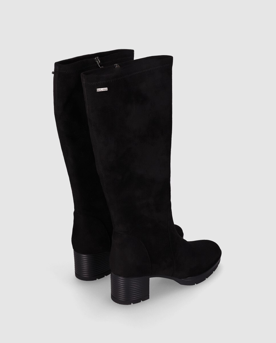 Botas Elásticas de Cano Alto Estilo Meia com Biqueira Redonda Preto-3