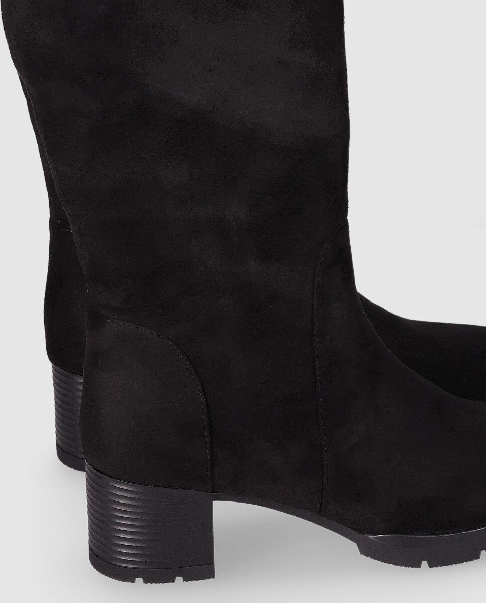 Botas Elásticas de Cano Alto Estilo Meia com Biqueira Redonda Preto-4
