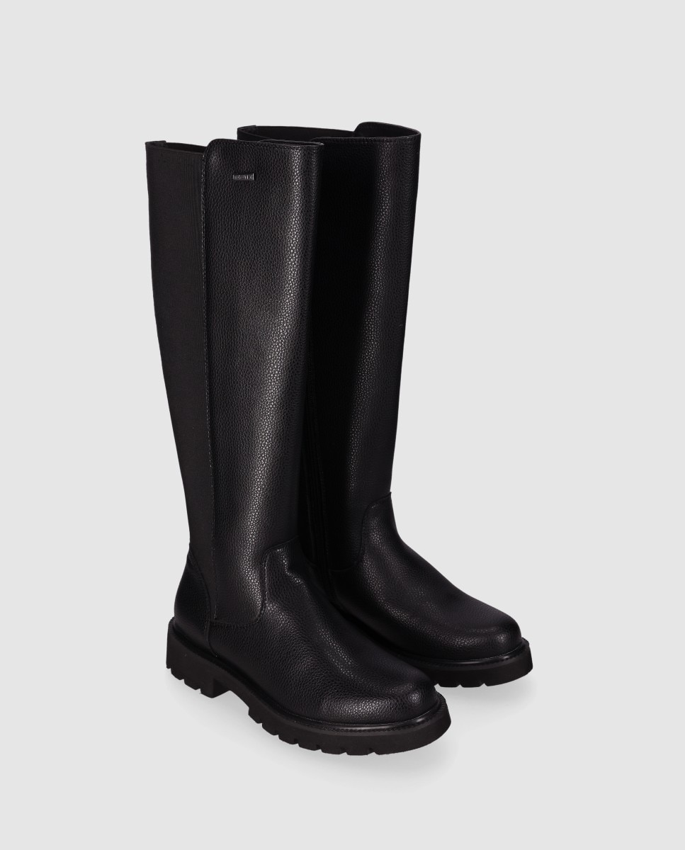 Botas em Pele com Fecho Zip e Painel Elástico Posterior Preto-2