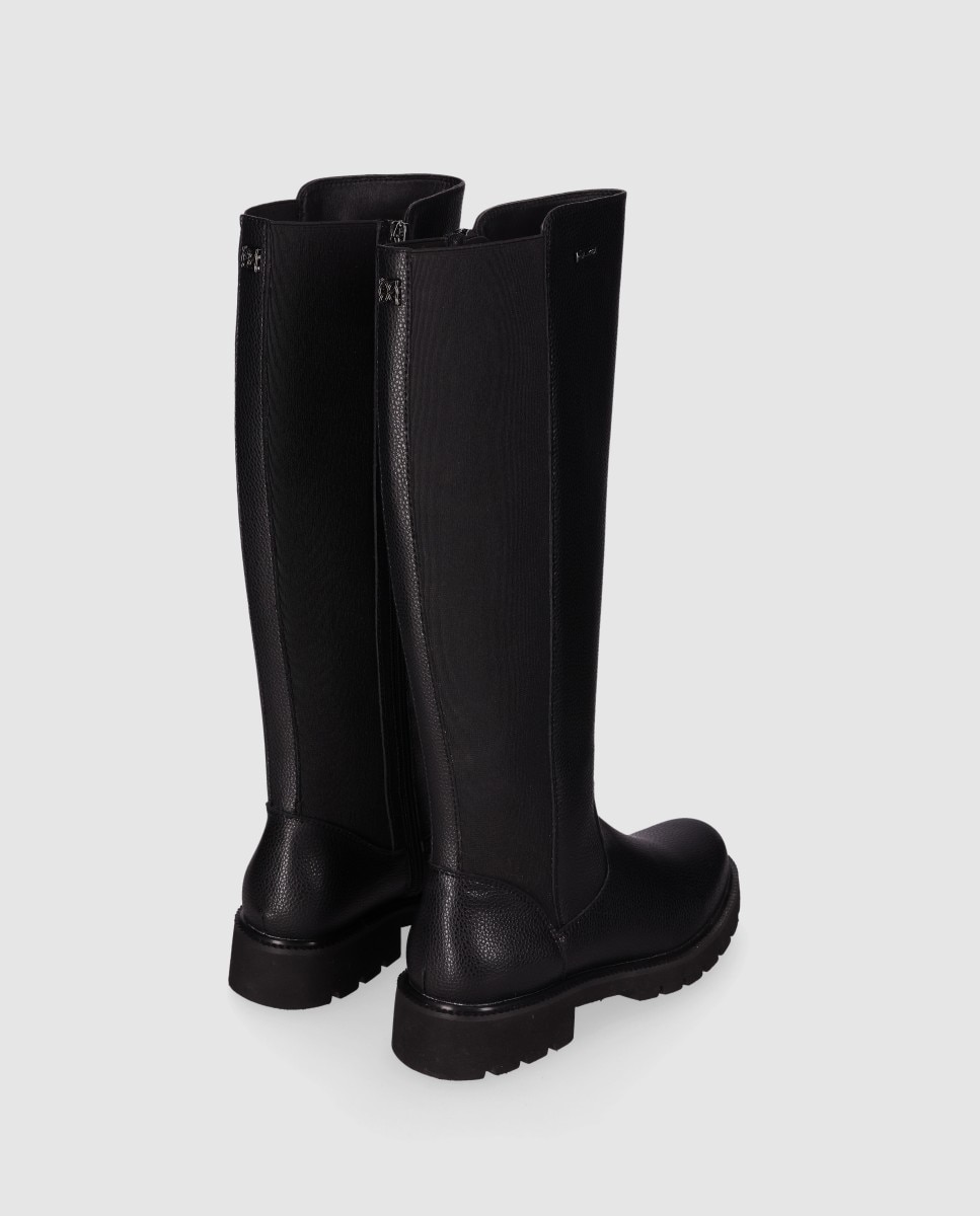 Botas em Pele com Fecho Zip e Painel Elástico Posterior Preto-3