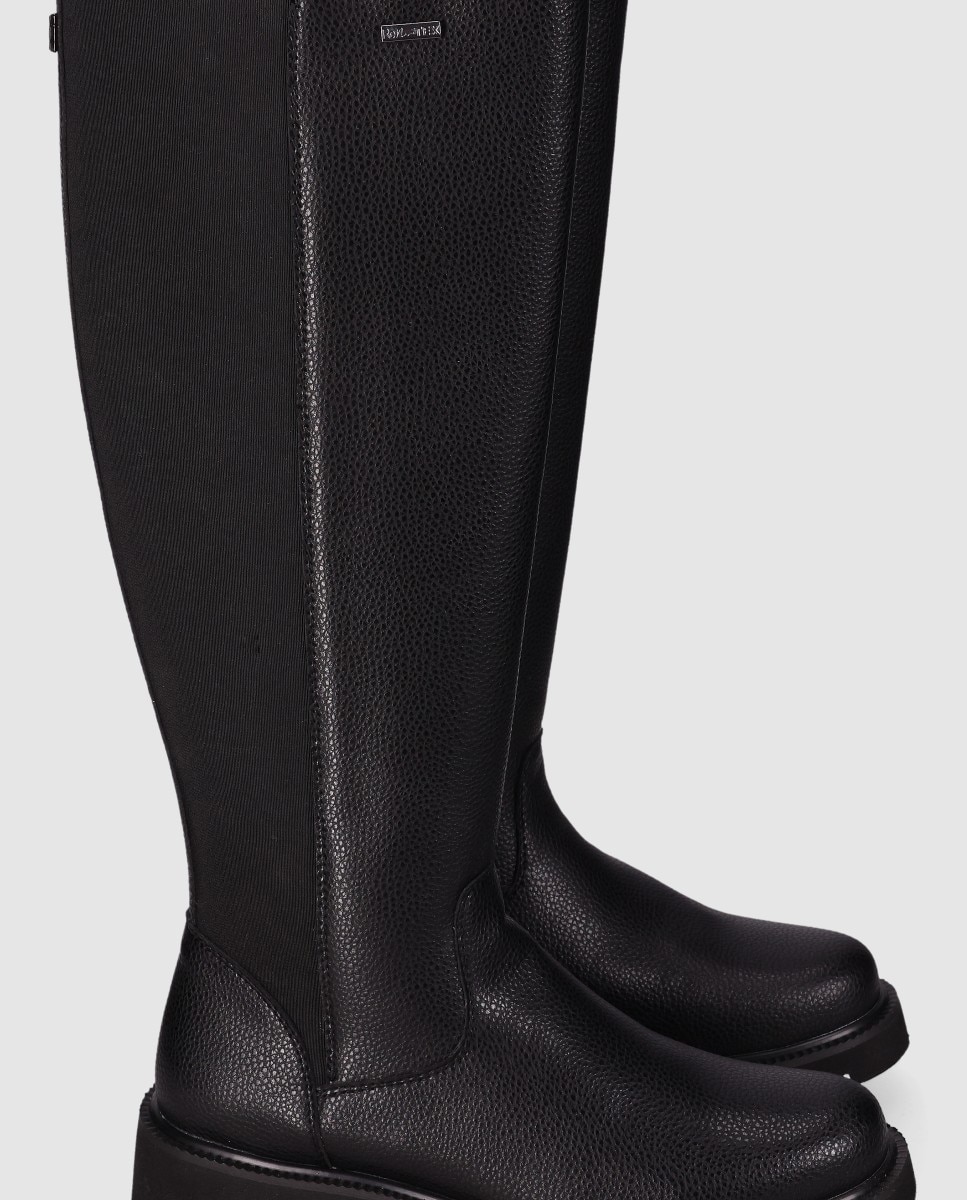 Botas em Pele com Fecho Zip e Painel Elástico Posterior Preto-4