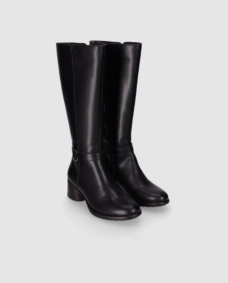Botas Básicas em Pele com Design Elegante e Acabamento de Couro Polido Preto-2