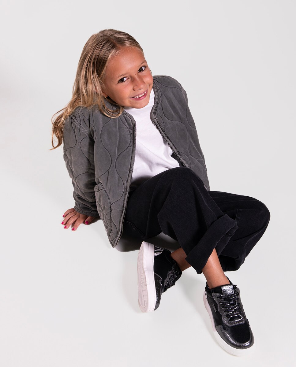 Sapatilhas de Atacadores em Pele com Atacadores e Detalhes de Animal Print Chika10 Kids Preto-6