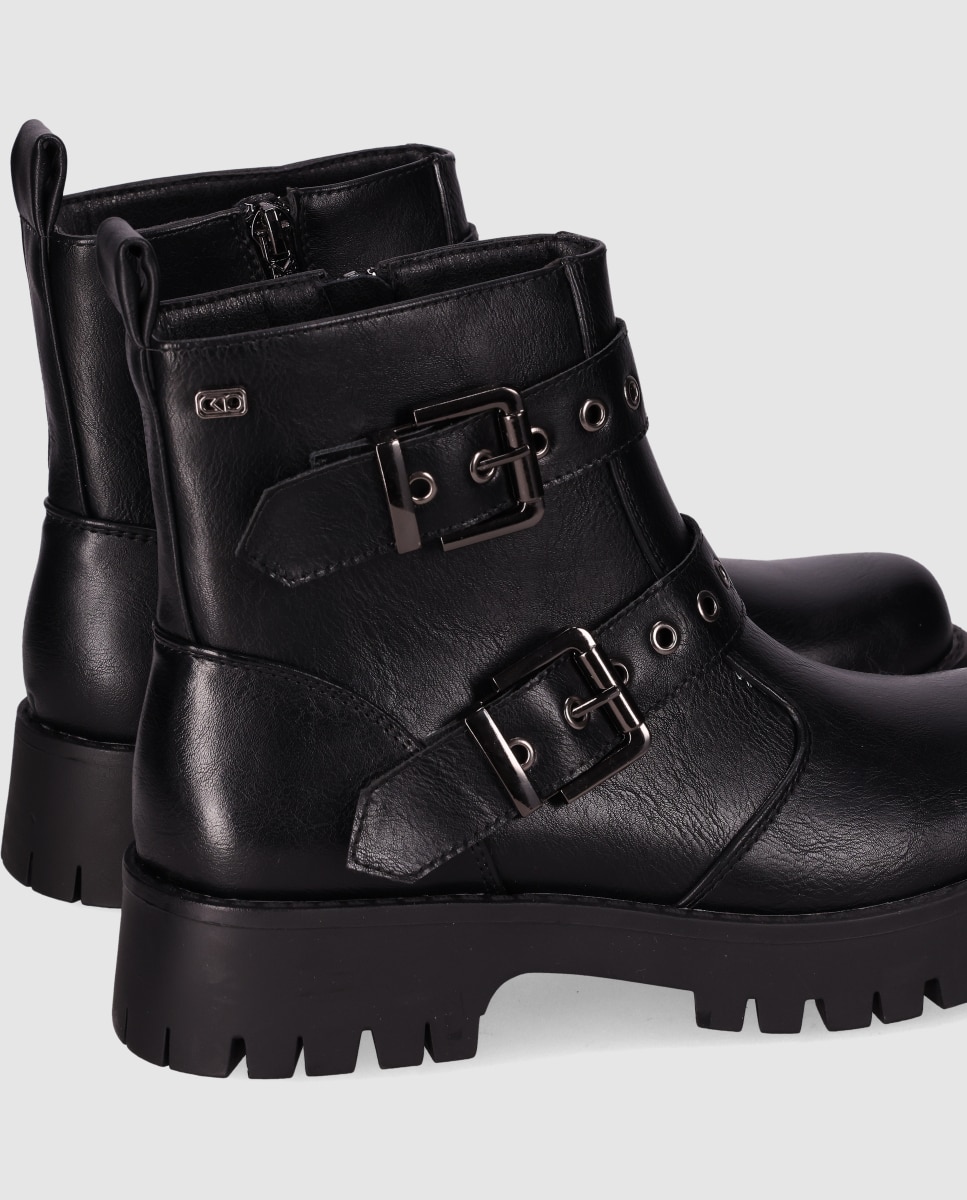 Botins com Fecho Zip e Tiras com Fivelas Decorativas Preto-5