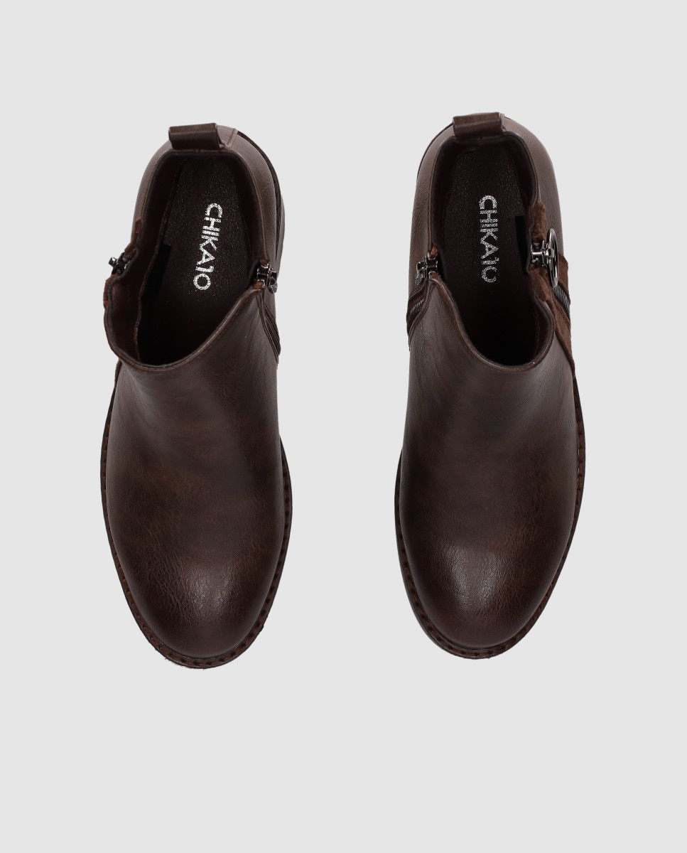 Botins com Sola Track de Salto Grosso e Fecho Zip Lateral Castanho-4