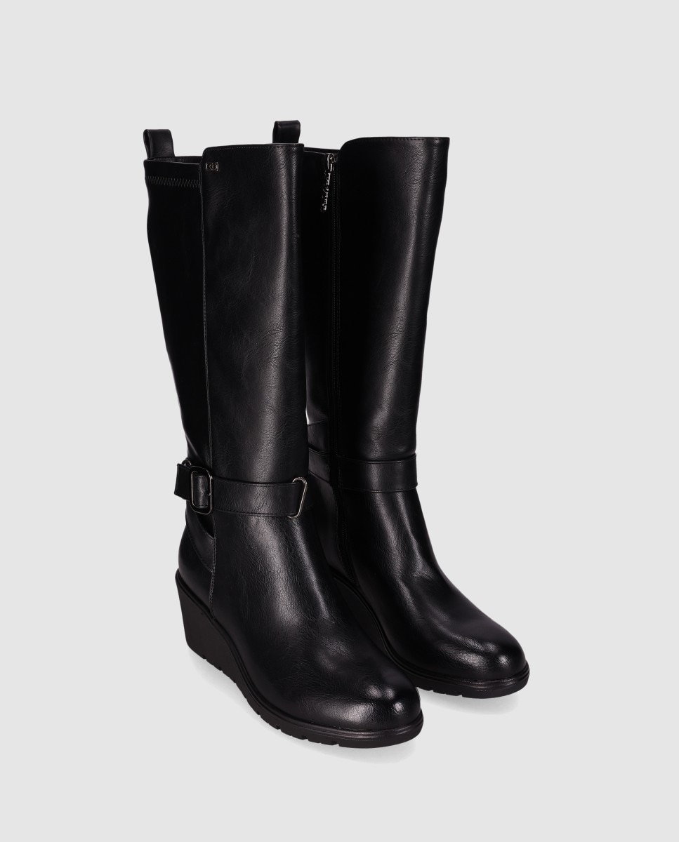 Botas Básicas com Cano Alto e Biqueira Redonda Preto-2
