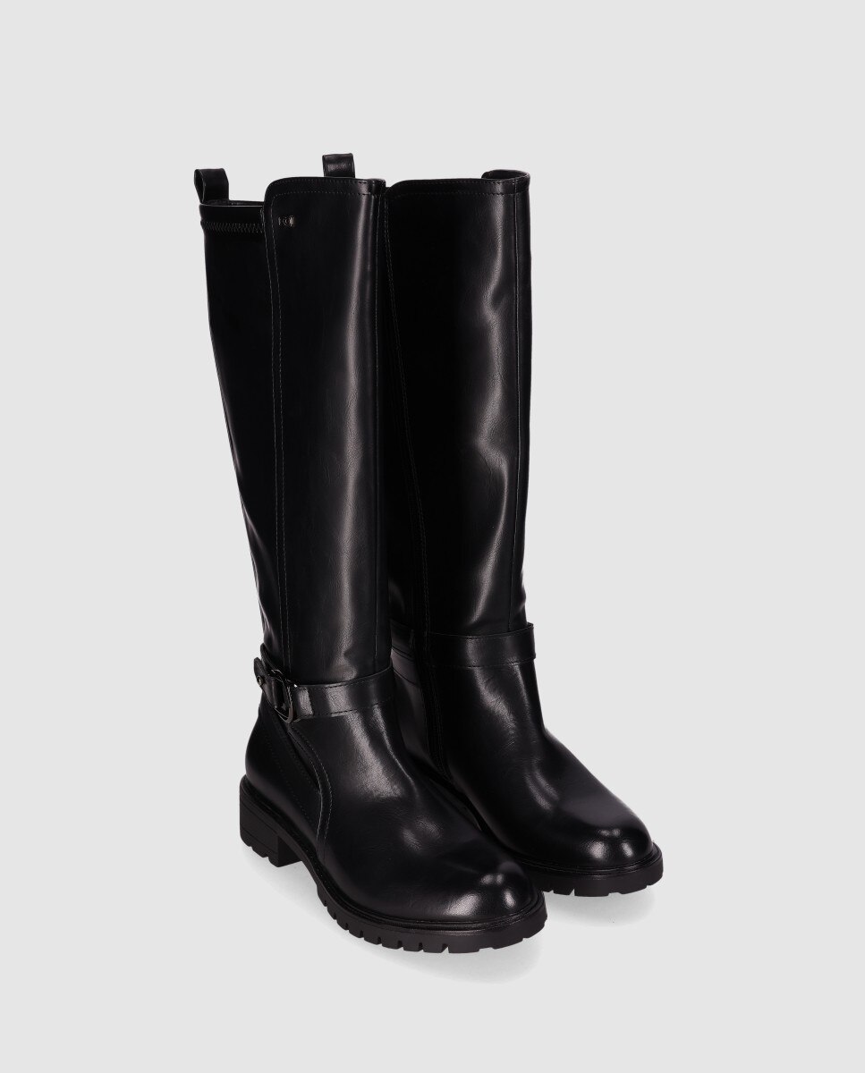 Botas Básicas com Cano Alto e Sola Serrilhada Preto-2