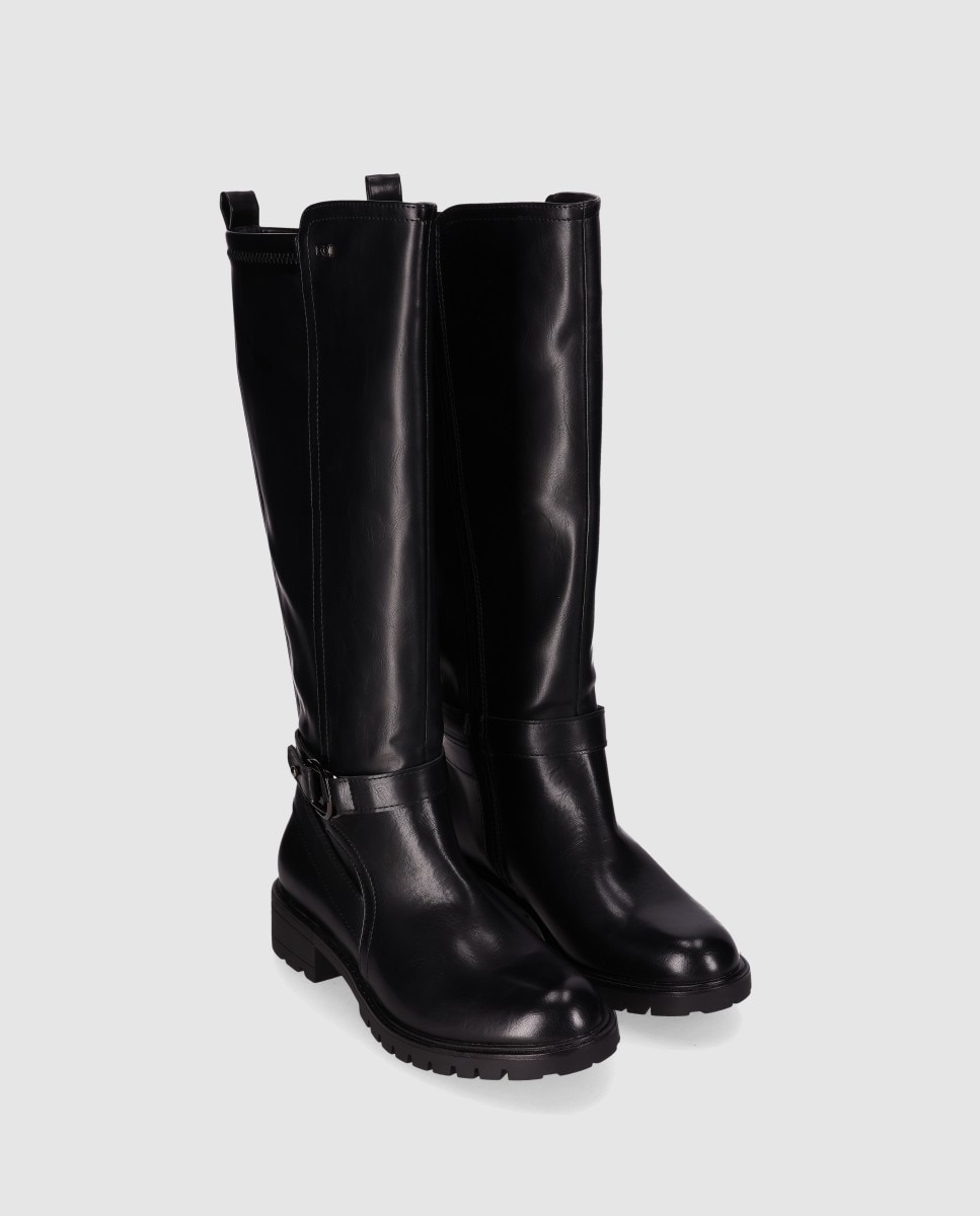 Botas Básicas com Cano Alto e Sola Serrilhada Preto-2
