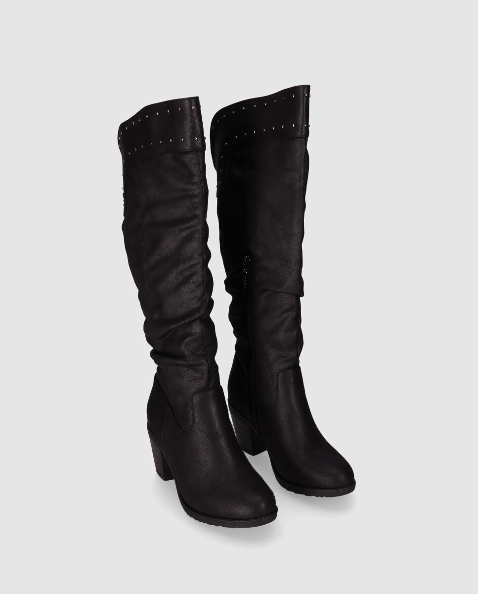 Botas Mosqueteiras com Design Clássico de Cano Alto e Fecho Zip Lateral Preto-2
