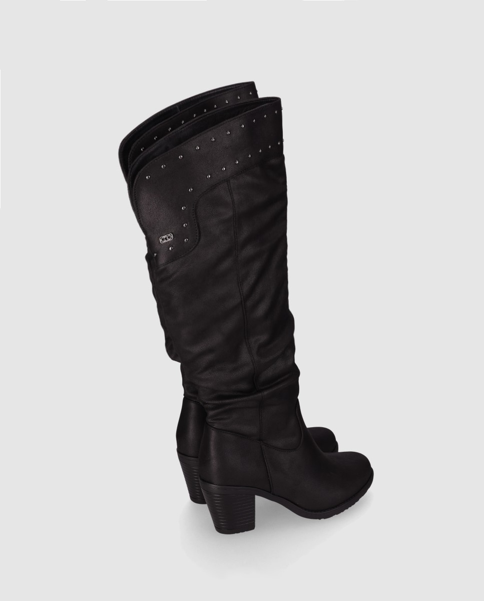 Botas Mosqueteiras com Design Clássico de Cano Alto e Fecho Zip Lateral Preto-3