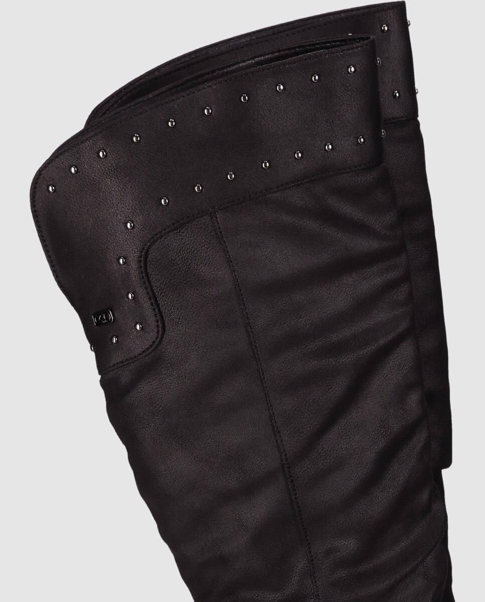 Botas Mosqueteiras com Design Clássico de Cano Alto e Fecho Zip Lateral Preto-4