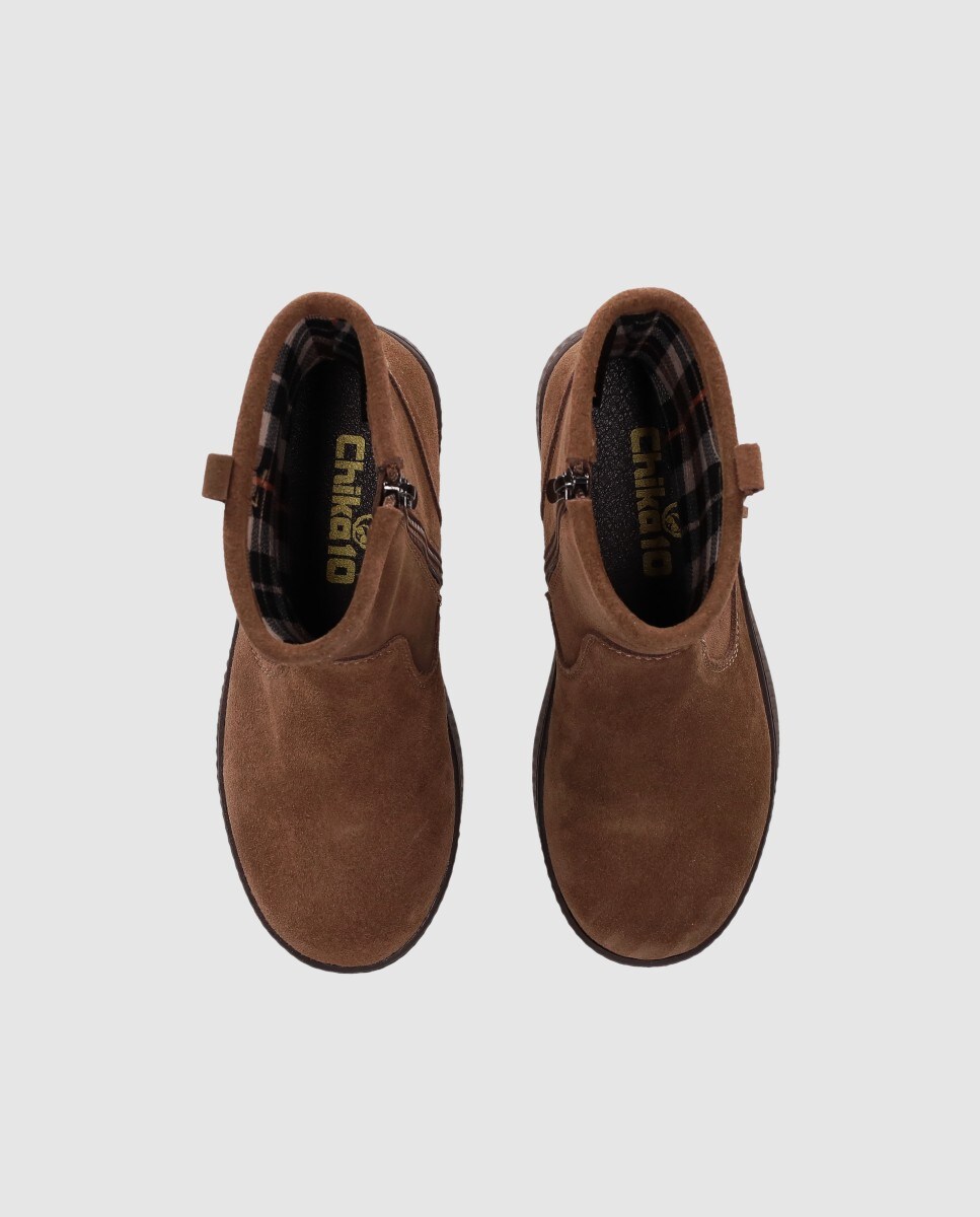 Botins Desenhados em Pele com Biqueira Redonda e Detalhes Decorativos Castanho-4