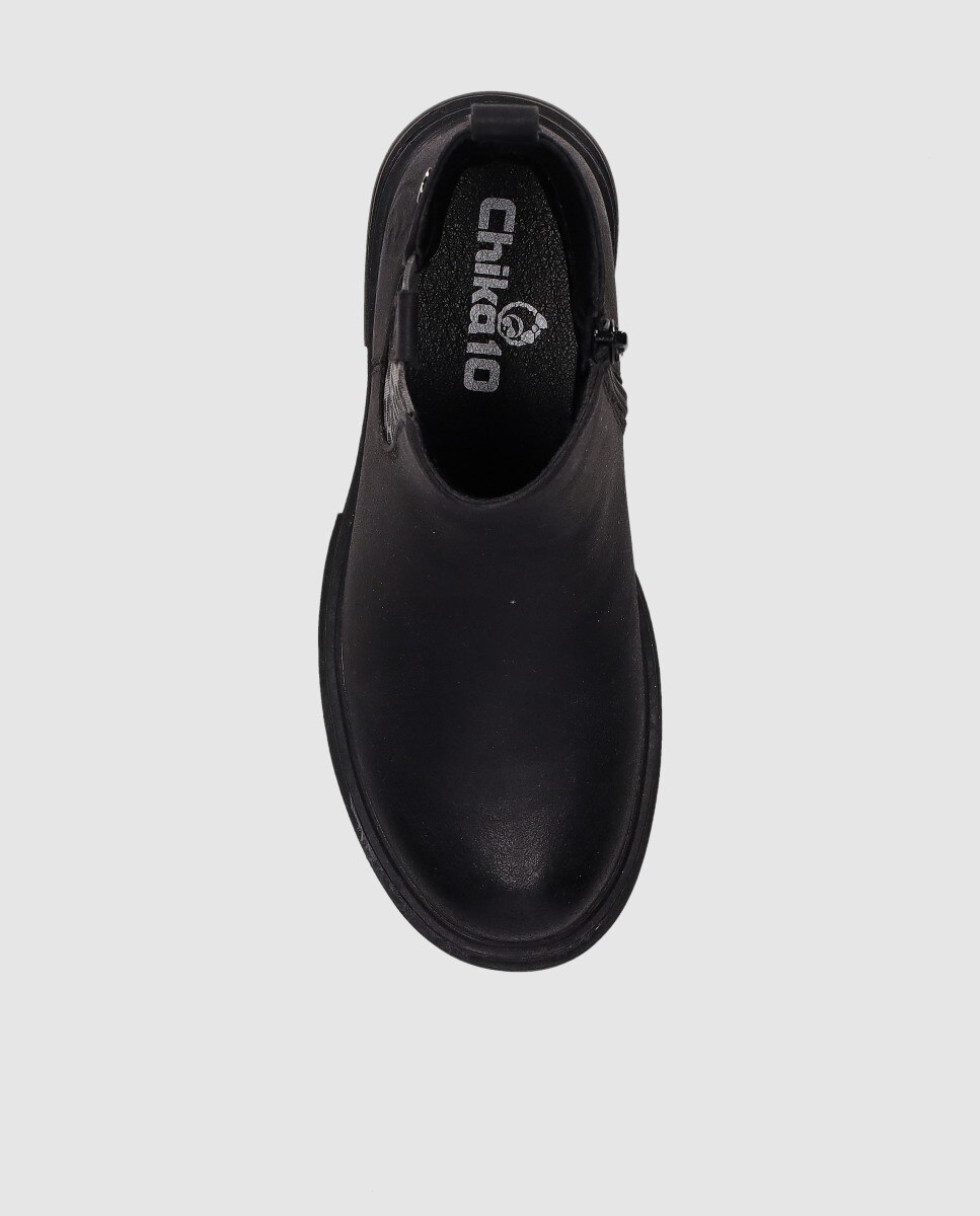 Botins Chelsea em Pele Vegana com Decoração de Animal Print Chika10 Preto-4