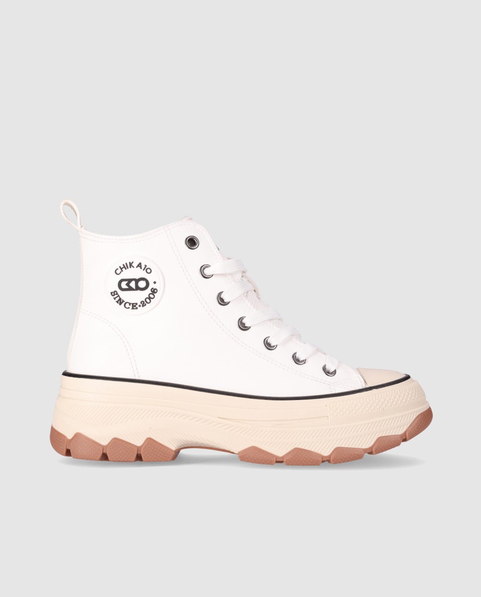 Sapatilhas Altas Estilo Urban com Sola Grossa e Rugosa Branco-1