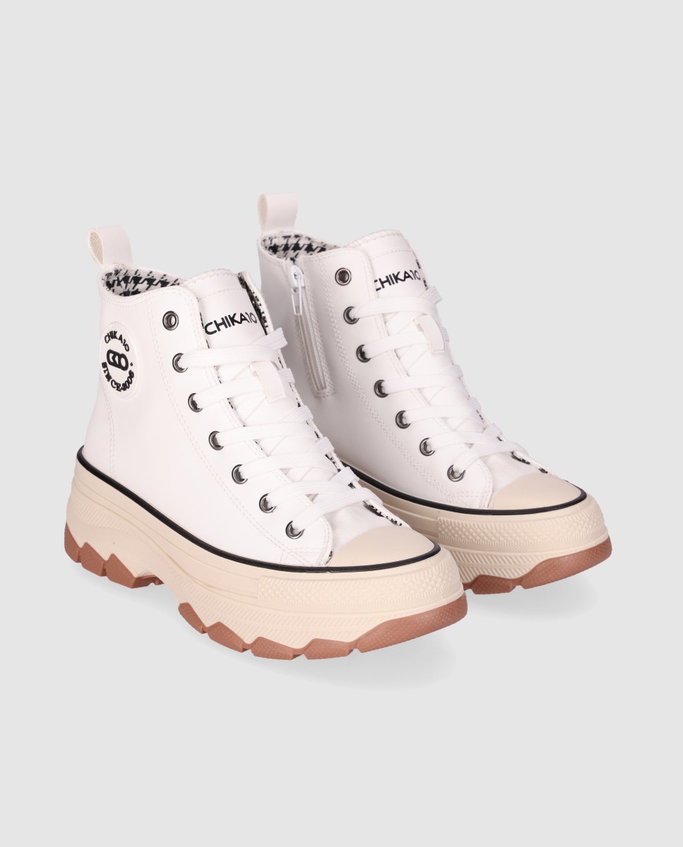 Sapatilhas Altas Estilo Urban com Sola Grossa e Rugosa Branco-2