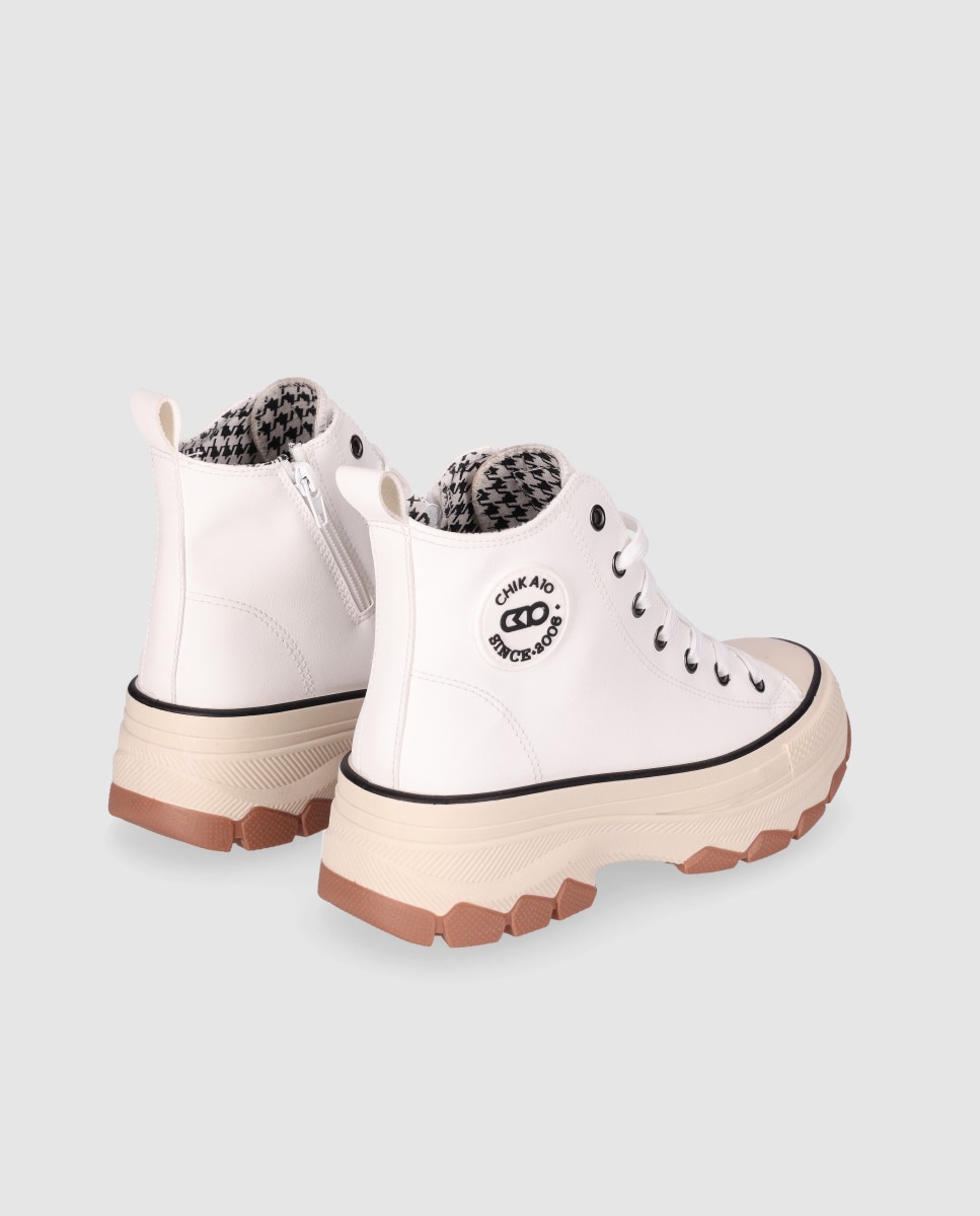 Sapatilhas Altas Estilo Urban com Sola Grossa e Rugosa Branco-3