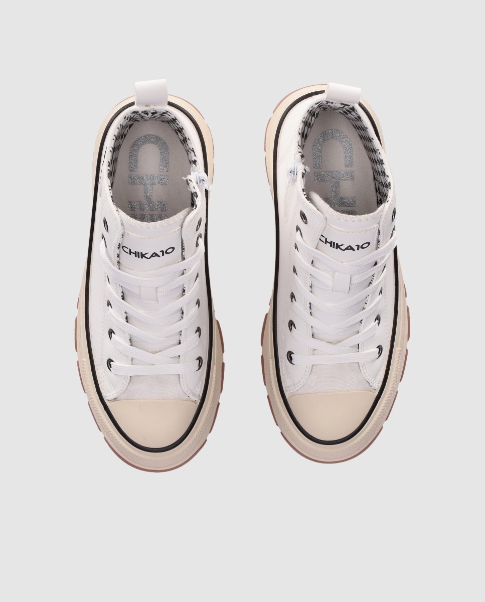 Sapatilhas Altas Estilo Urban com Sola Grossa e Rugosa Branco-4