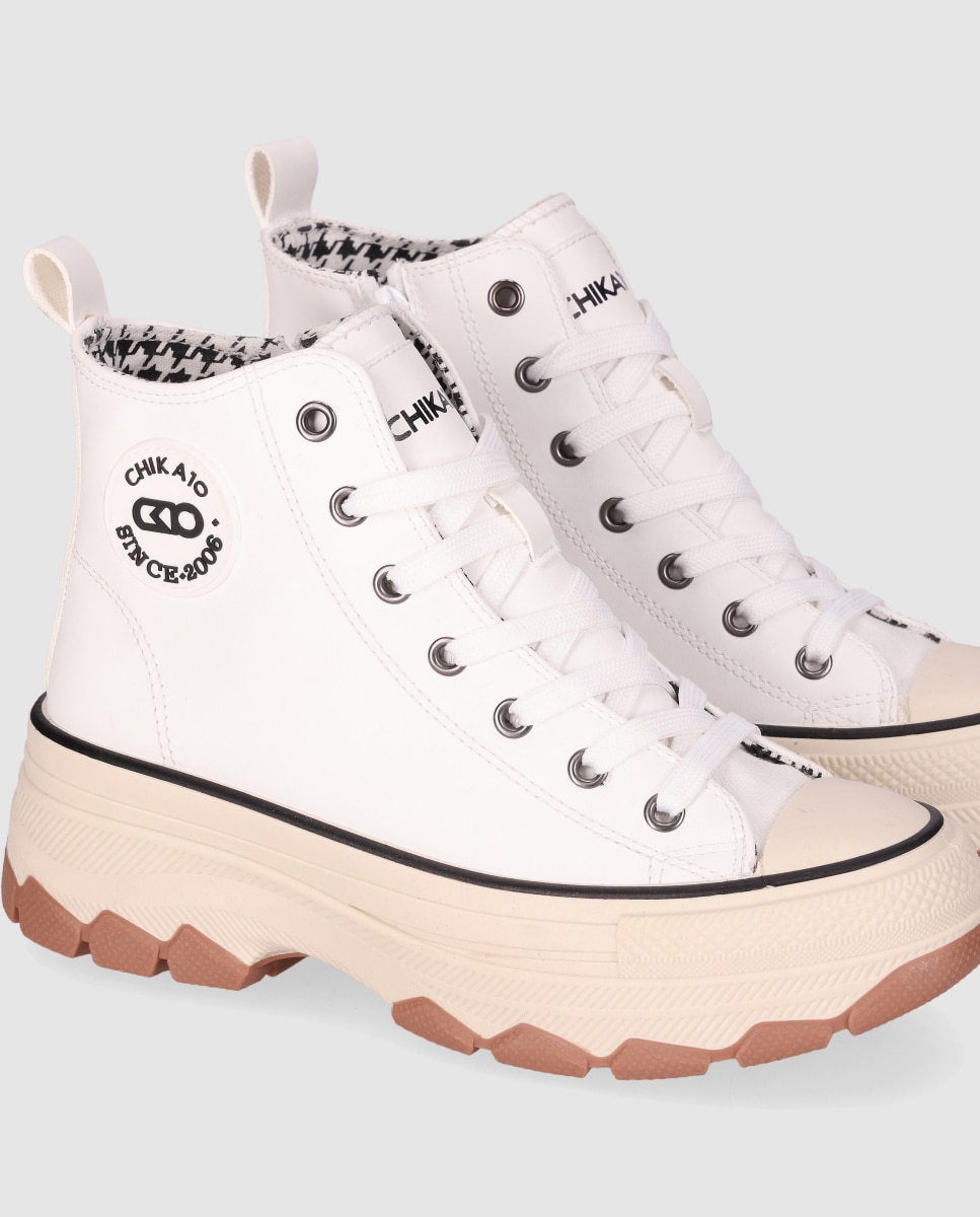Sapatilhas Altas Estilo Urban com Sola Grossa e Rugosa Branco-5