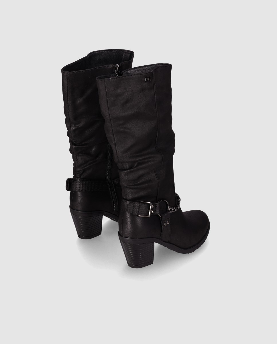 Botas Cowboy com Cano Alto e Biqueira Redonda Preto-3