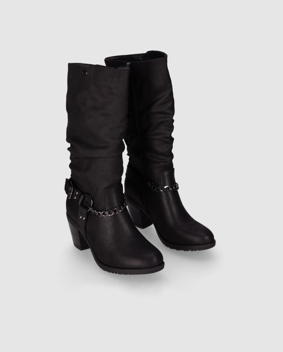 Botas Cowboy com Cano Alto e Biqueira Redonda Preto-2