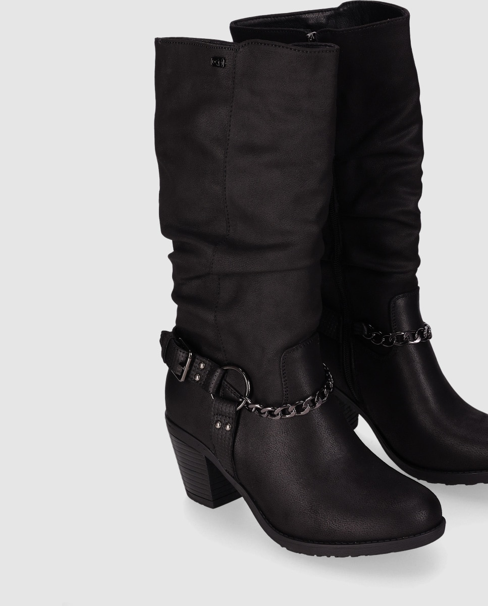 Botas Cowboy com Cano Alto e Biqueira Redonda Preto-4