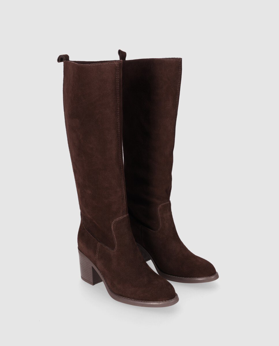 Botas Básicas em Pele com Cano Alto e Design Elegante Castanho-2