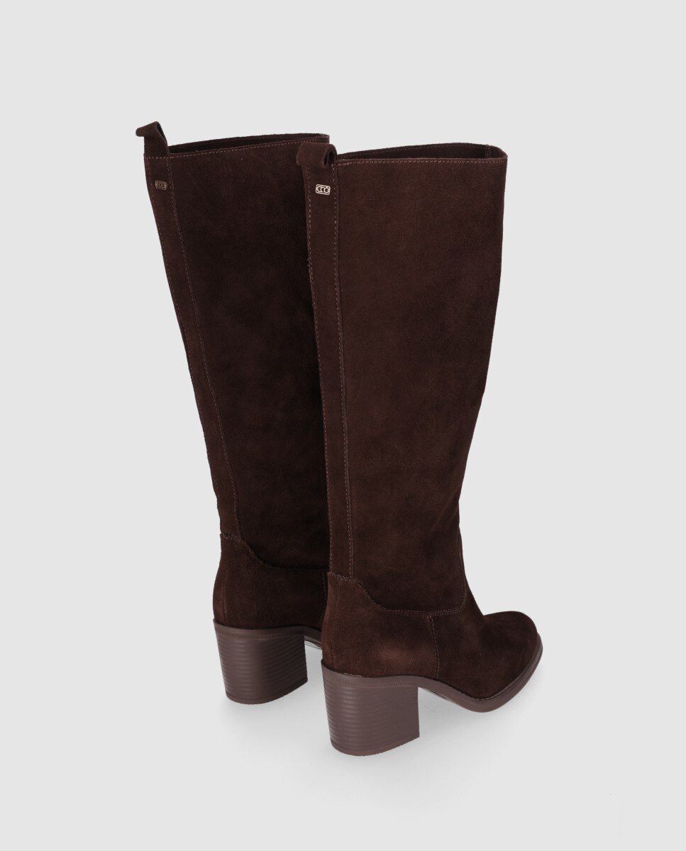 Botas Básicas em Pele com Cano Alto e Design Elegante Castanho-3