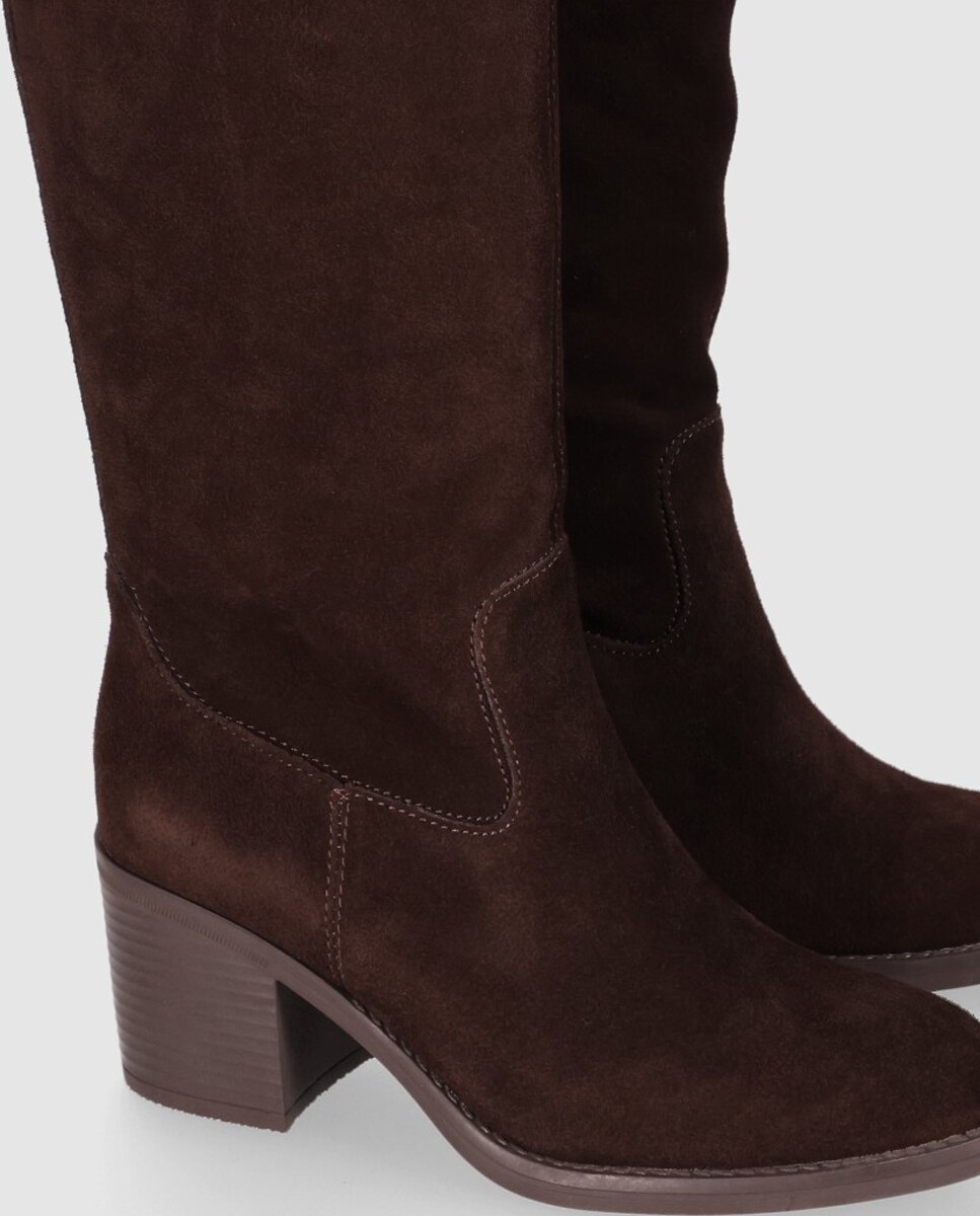 Botas Básicas em Pele com Cano Alto e Design Elegante Castanho-4