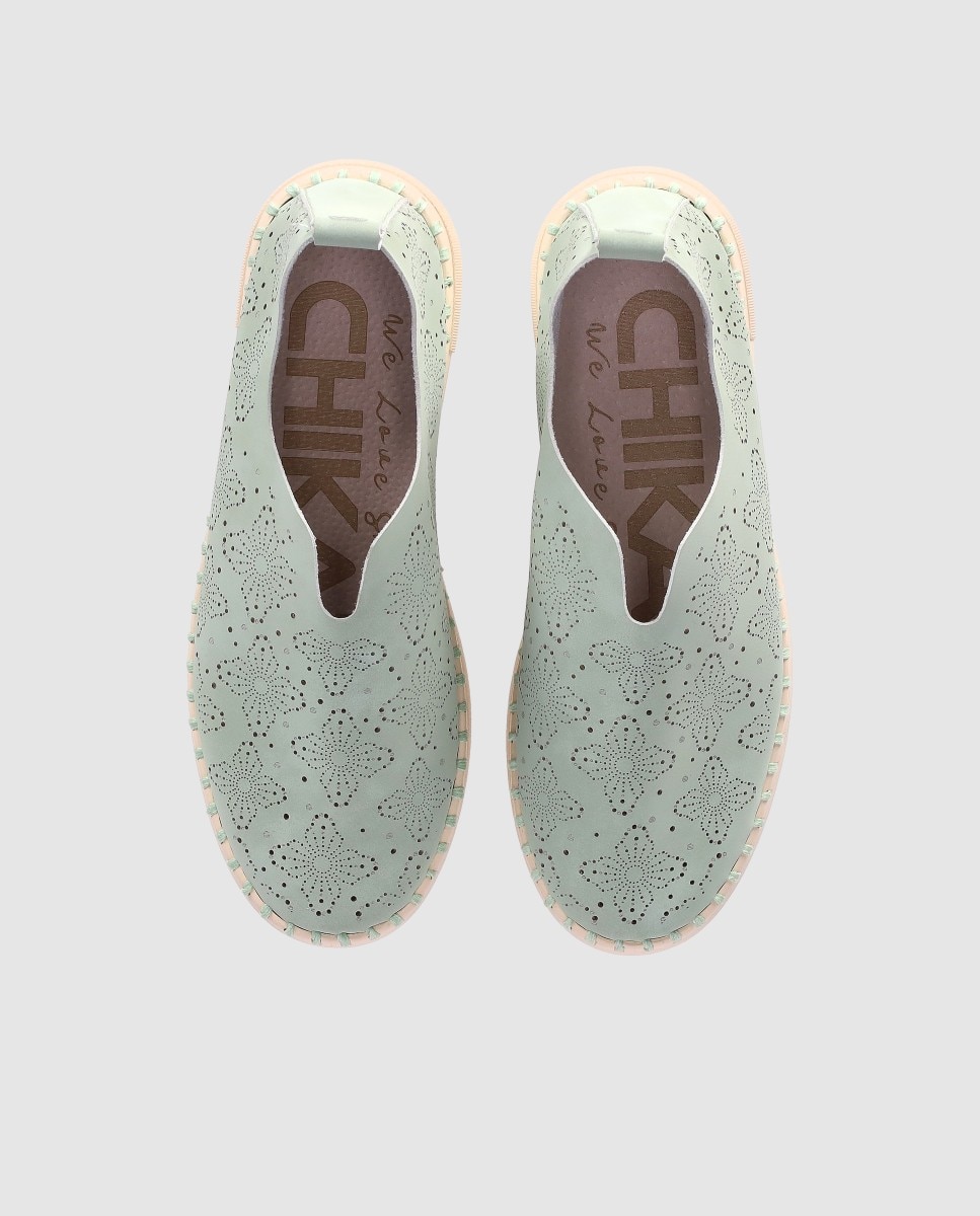 Sapatos de Cordões com Design Perfurado e Biqueira Redonda Verde-claro-5