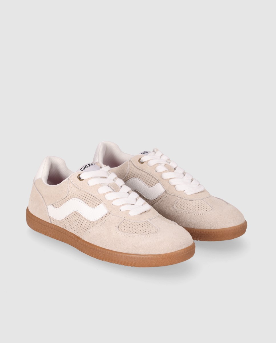 Sapatilhas Básicas Desportivas em Pele com Design Casual e Fecho com Atacadores Bege-2