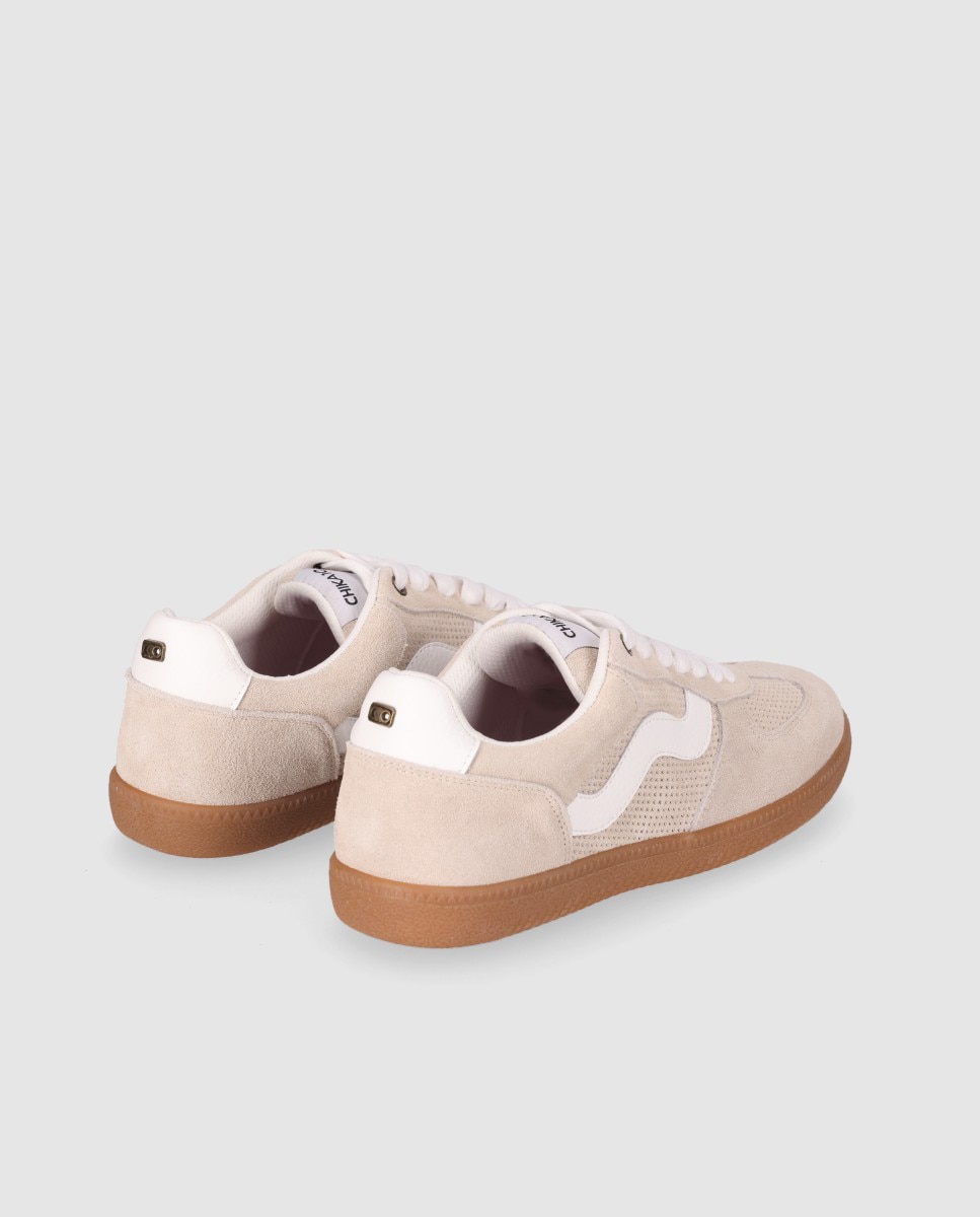 Sapatilhas Básicas Desportivas em Pele com Design Casual e Fecho com Atacadores Bege-3